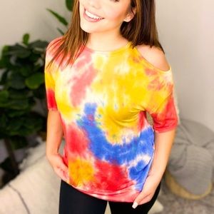 Tie dye cold shoulder top